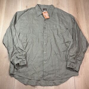 Weekendz Off Men XXL 100% Linen Button Down Shirt Tarragon Green Long Sleeve NWT